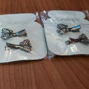 Silver Butterfly Rhinestone Hair Clips - Set of 4